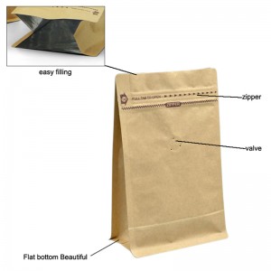 custom vierkante platte blok bodem basis kraftpapier zijvouw plastic zak met rits doos vorm zak platte bodem verpakking zak